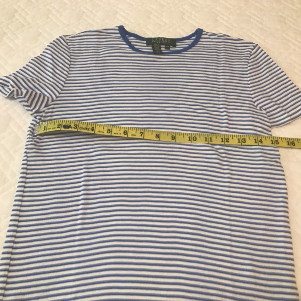 Lauren Ralph Lauren Blue White Striped Short Sleeve Tee Shirt Size P/P - Picture 3 of 8